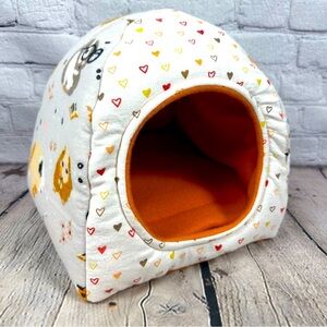 Guinea Pig Handmade Hut Bed Soft Flannel Fleece Hearts Bearded Dragon Rust Cream